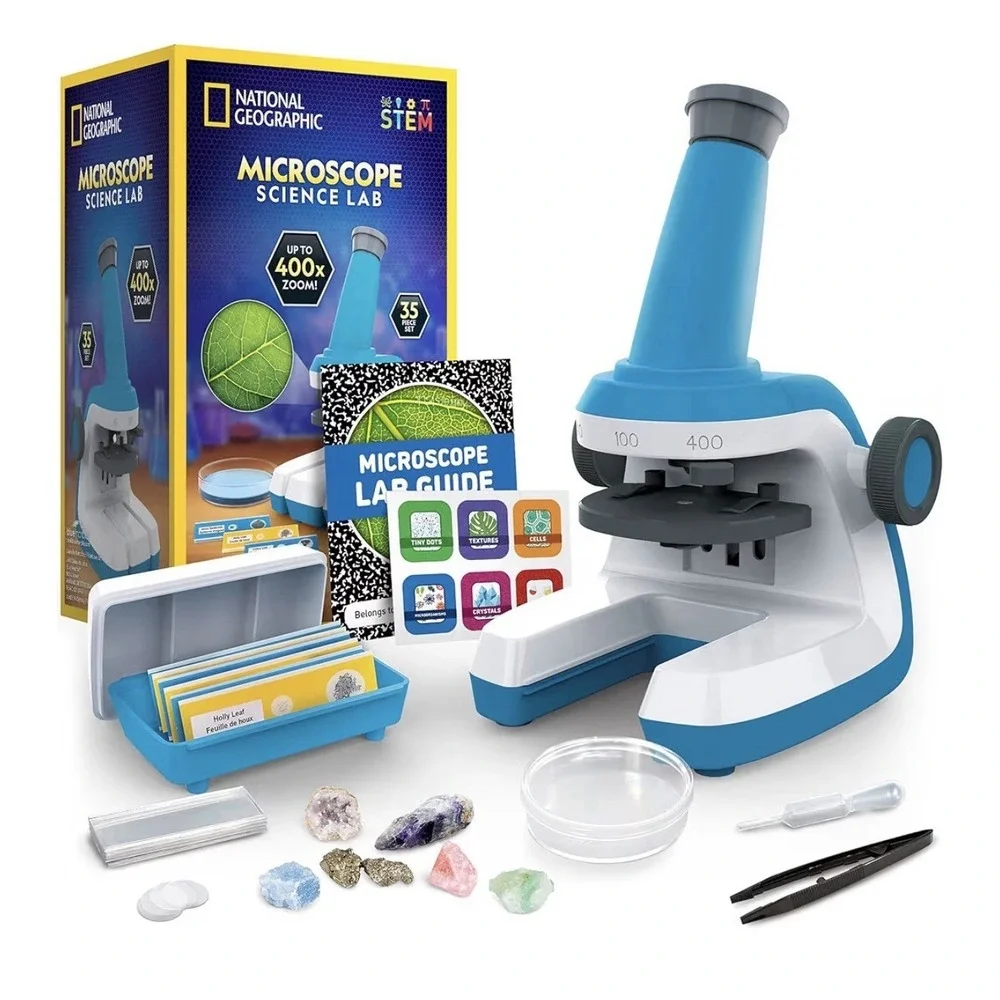National Geographic Explorer Series Microscope for Kids 400X Zoom, 35+ Piece Set